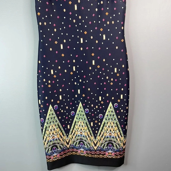 MARIO SERRANI Jewel Print Sleeveless Midi Dress Navy Blue Form Fitting Size 6 - Picture 4 of 11